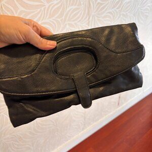 Genuine leather black convertible clutch